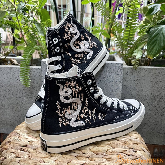 Custom Embroidered High Tops Shoes - Embroidered Snake- Custom Shoes - Embroidered Snake