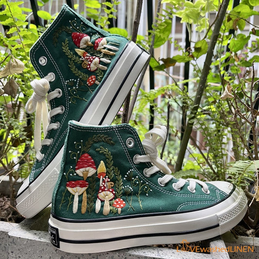 Custom Mushrooms Embroidered Shoes - Mushrooms Embroidered Custom - Mushrooms Embroidered Sneakers