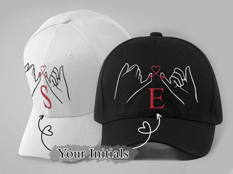 Pinky Promise Hands Personalized Outline Embroidered Cap, Personalized Couple Hat, Custom Family Cap, Embroidered Hat, Family Couple Gift