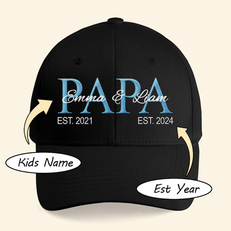 Papa Mama Custom Last Name Embroidered Cap, Personalized Couple Hat, Custom Family Cap, Embroidered Hat, Dad Mom Gift, Mr Mrs Cap